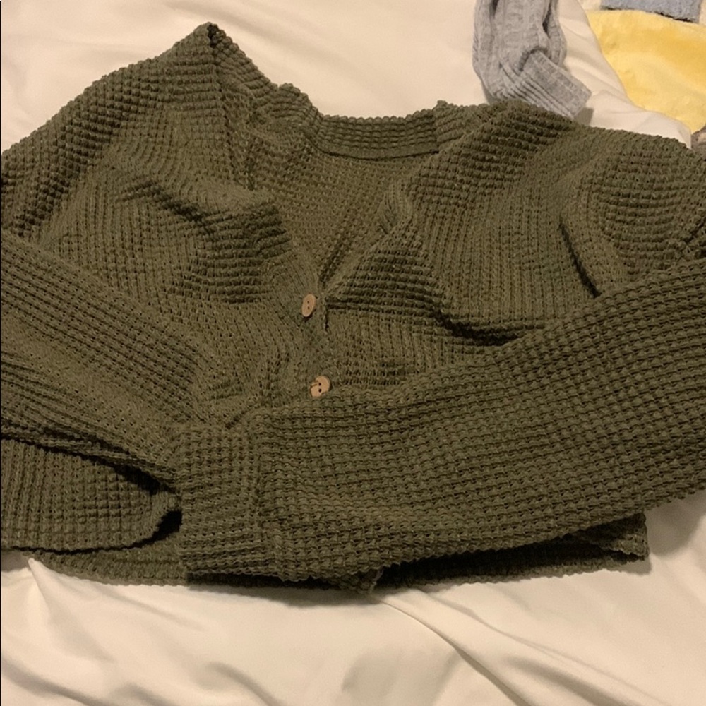Green Cropped Waffle Top